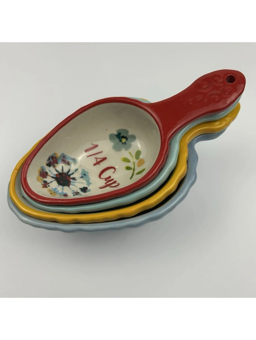 The Pioneer Woman Willow 4 Pc Ceramic Nesting Measuring Cups Scoops Floral B-188